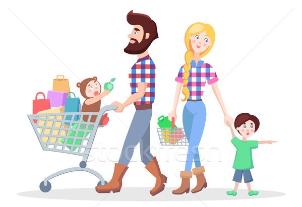 8071084 stock vector family shopping cartoon flat vector concept